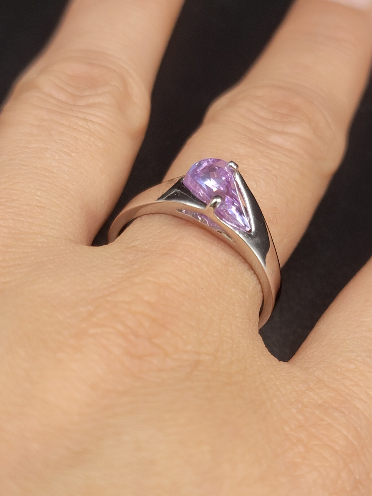 18K Gold Filled Purple Gemstone Ring Modern Statement Silver Tone Band
