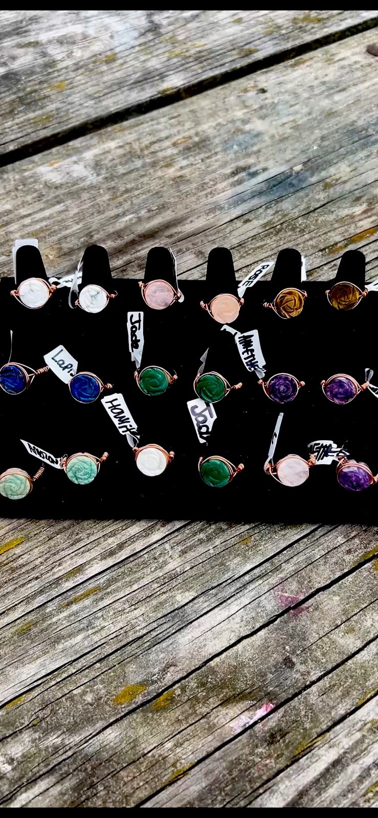 Mixed Lot Wire-Wrapped Copper Rings Multicolor w/ Amethyst & Jade Stones