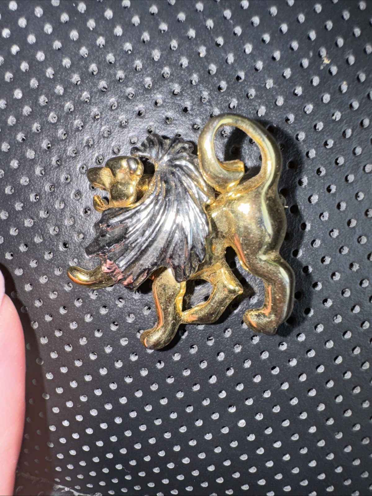 Vintage Lion Brooch High Polished gold and silver color about 1 in.