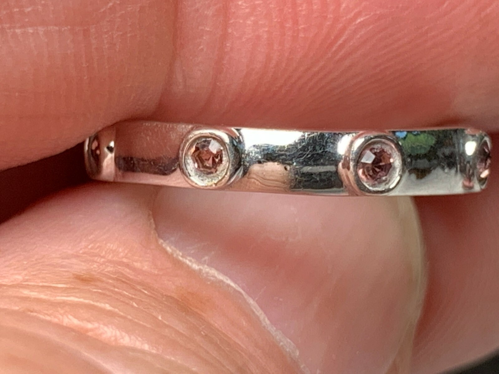 Vintage Sterling Silver 925 Ring with Peach Colored Stones Size 5.75.