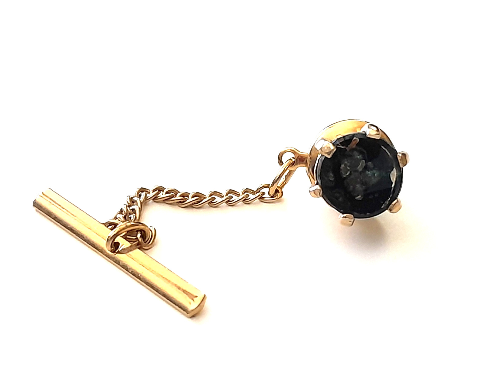 Vintage 1950’s Swank Chain Tie Bar W/ US Capitol Feature Black Gold Tone