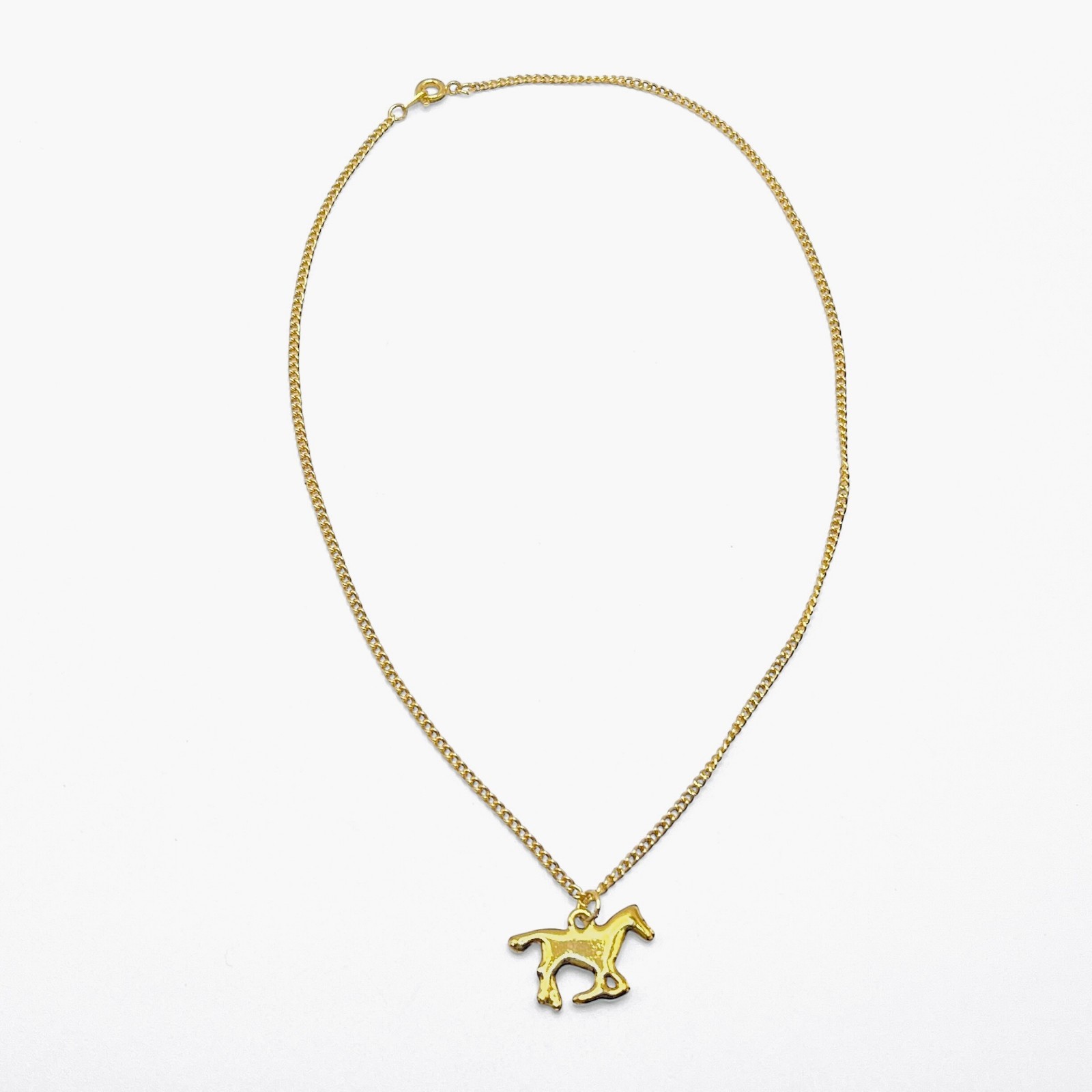 Vintage Horse Pendant Necklace Gold Tone Pony Charm Western Ranch Equestrian 16″