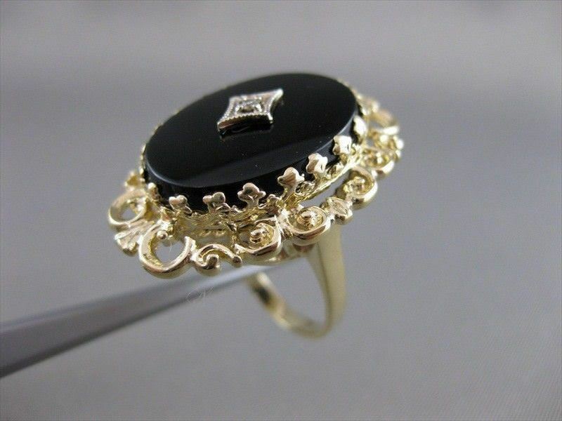 ANTIQUE VICTORIAN OLD MINE DIAMOND ONYX 14K Y GOLD FILIGREE COCKTAIL RING #20714