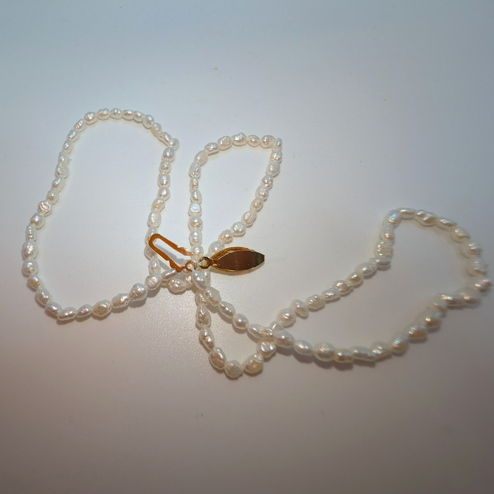 Vintage Rice Pearl Necklace Bracelet Set 20″ 8″ Gold Tone Fish Hook Clasp VTG