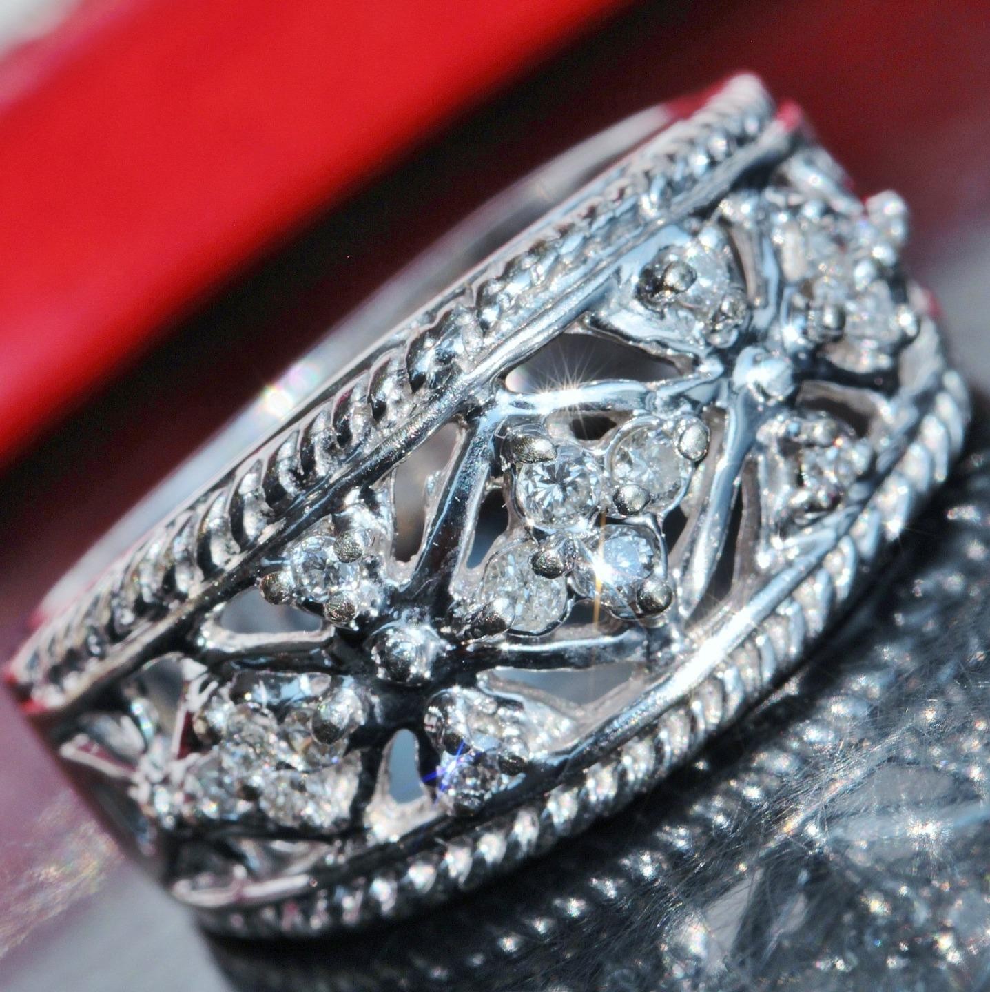 14k white gold ring 0.35ct natural diamond size 6.5 band handmade 5.5gr N161