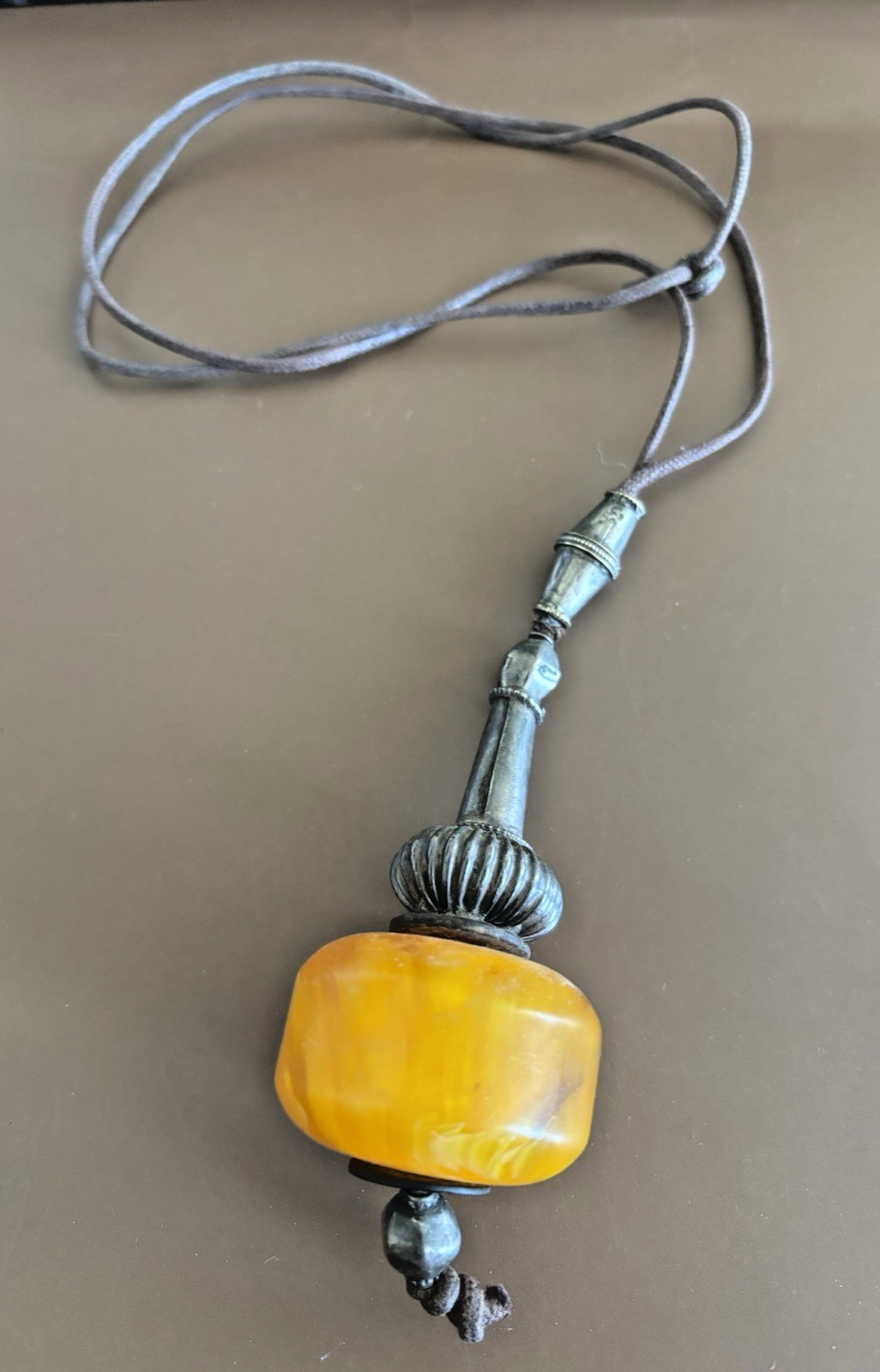 Vintage African Amber Faux Amber Resin Tibetan Silver Necklace
