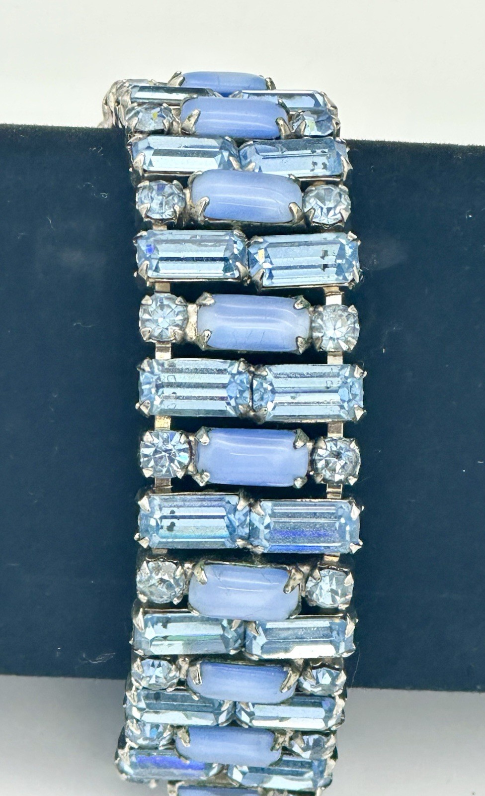 Vintage Ann Vien Blue Purple Crystal Rhinestones Bracelet And Earring Set Signed