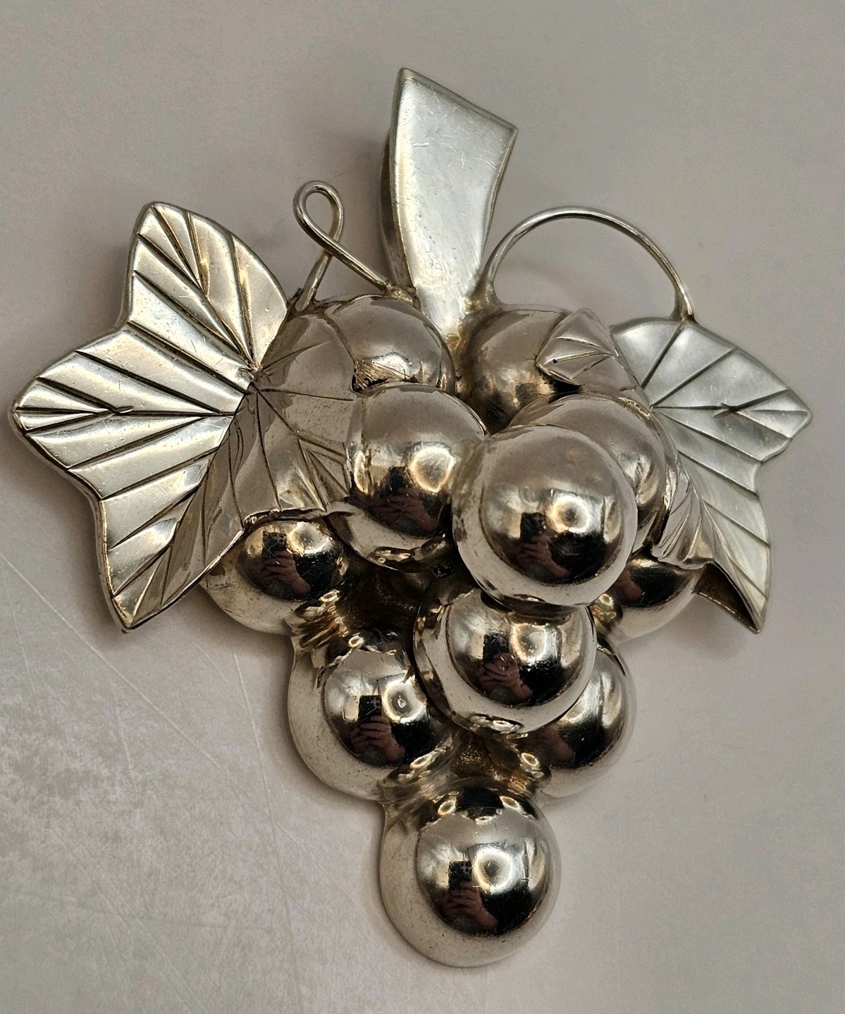 Vintage Mexico Sterling Silver 925 Large Bunch of Grapes Pin Brooch 22g