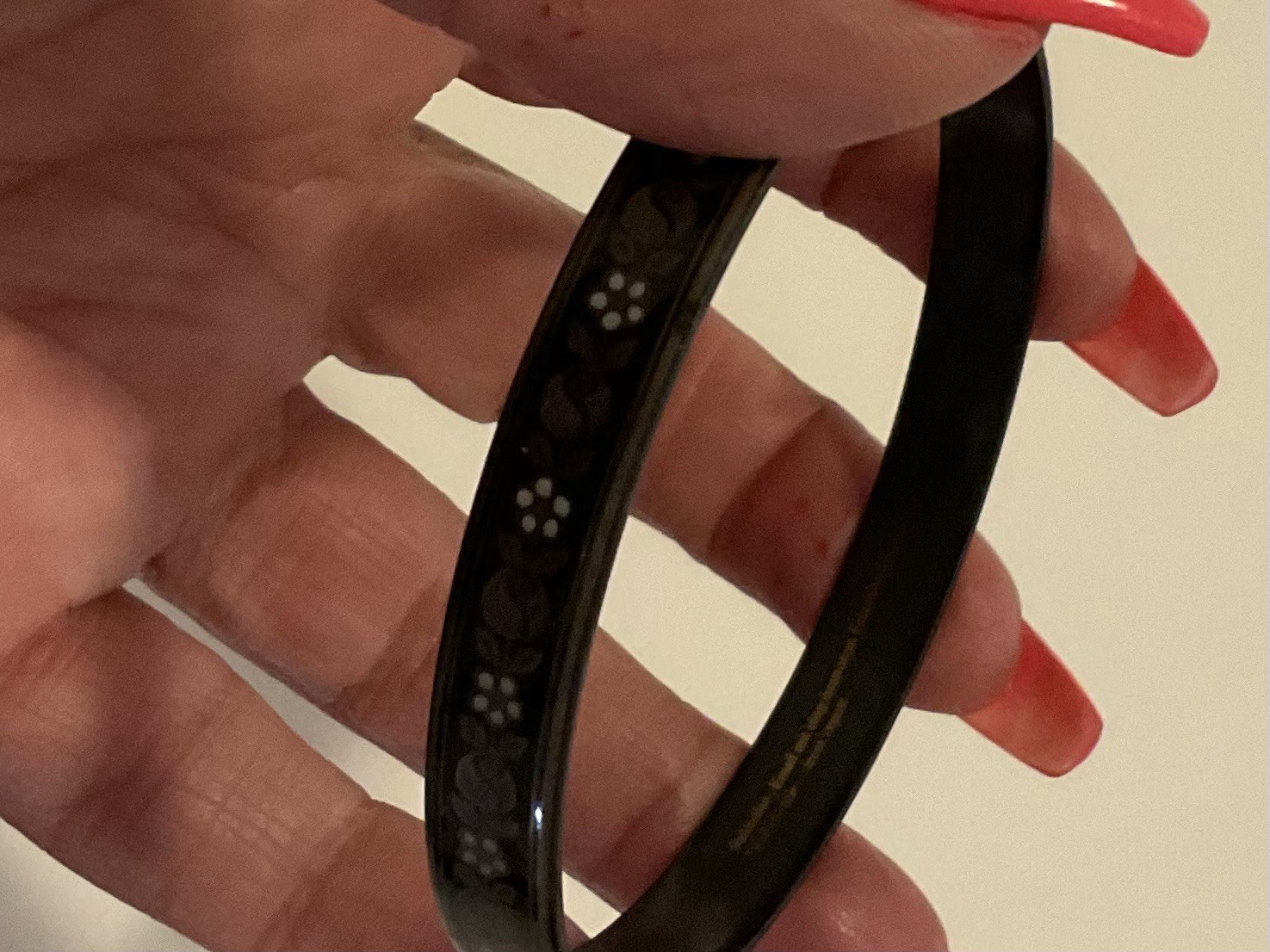 Michael Frey Enamel Bangle With A Black Enamel Finish And Delicate Flowers