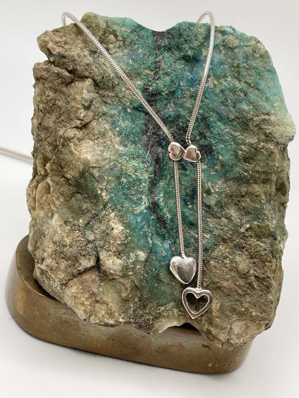 925 Italy Sterling Hearts Dangle Drops Necklace Snake Chain 16” Estate Vintage