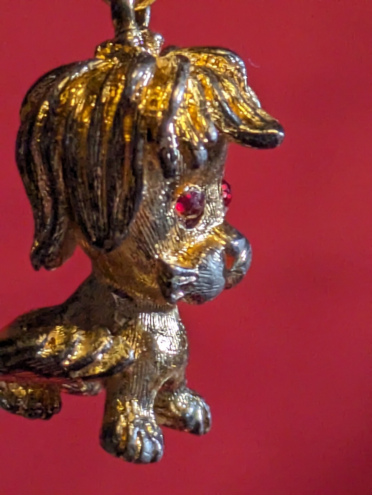 Vintage Gold Toned Lion Pendant Charm Red Rhinestones Eyes – No Chain Included
