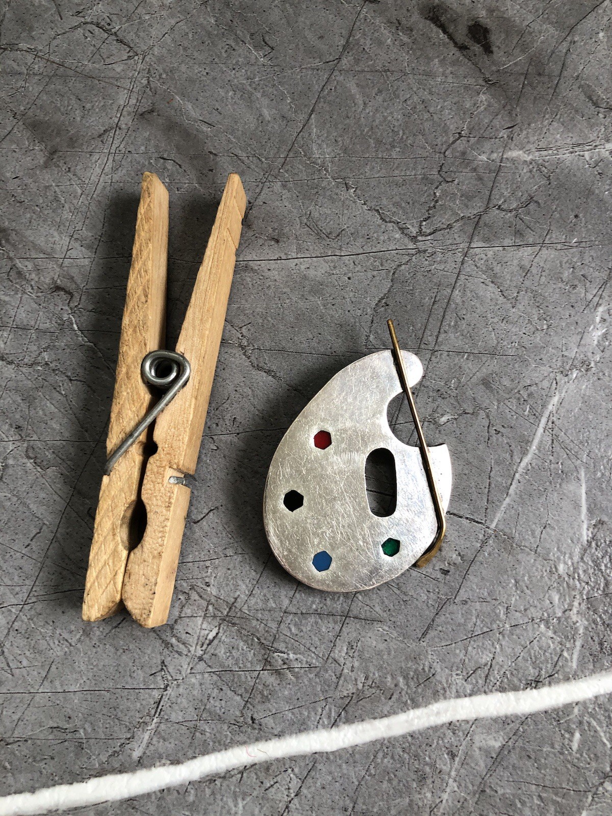 Sterling Silver Artist Brooch Pin Painter’s Pallet Brass Brush MEXICO