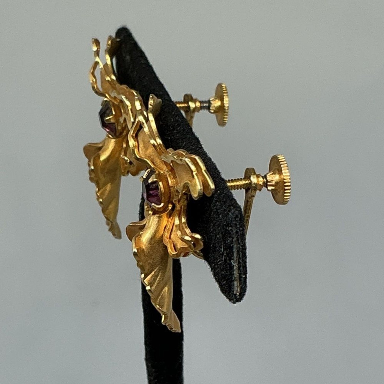 Vintage Bugbee & Niles Gold Tone Purple Rhinestone Orchid Brooch & Earring Set