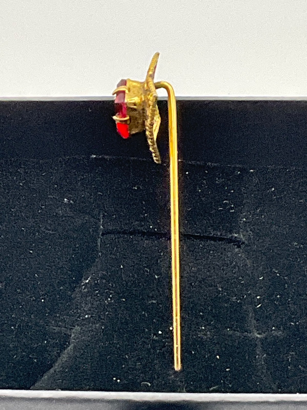 Vintage Gold Plate Stick Pin Intaglio Cameo Red Glass Stone Lapel Hat