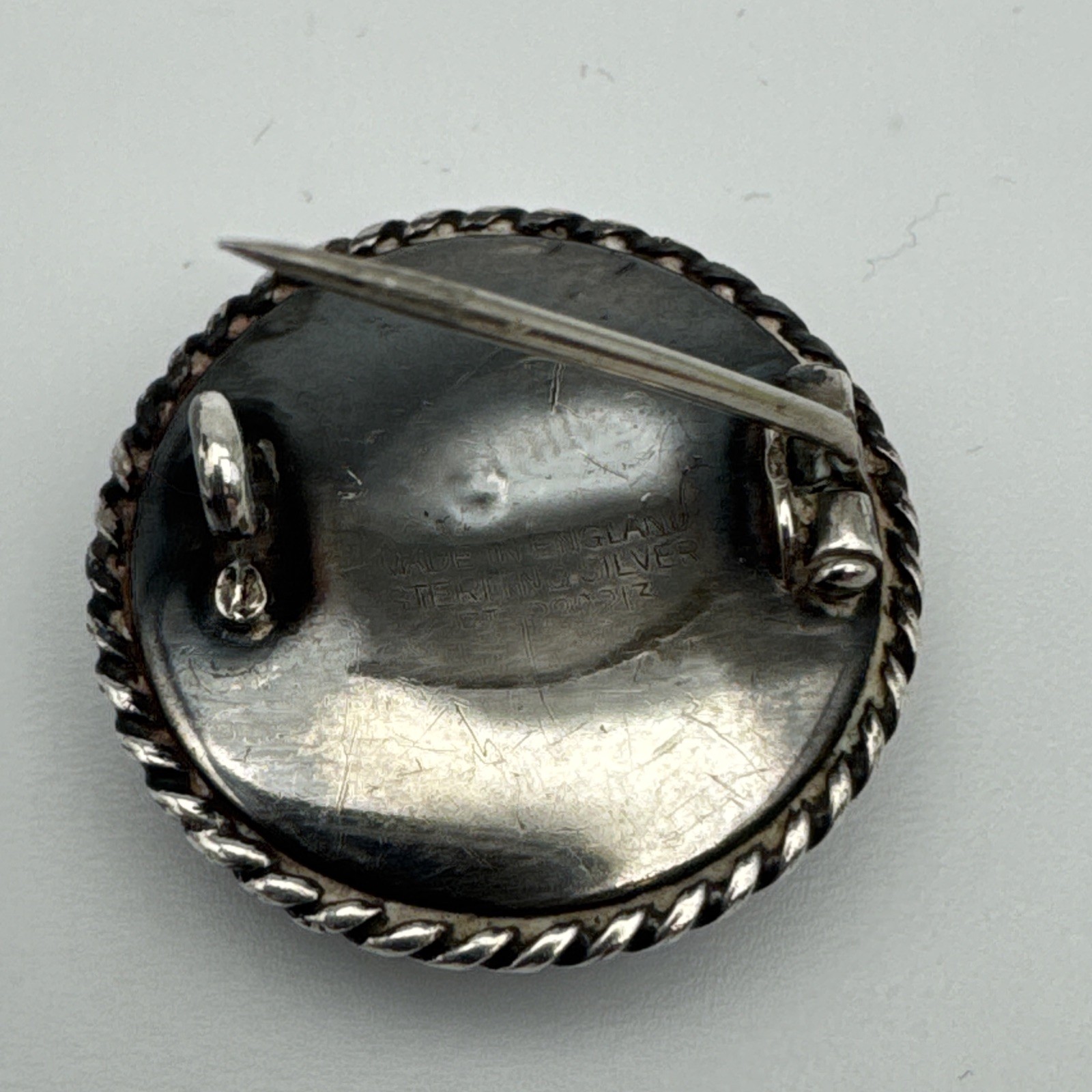 Antique 1920s Sterling Silver Reverse Painted & Morpho Butterfly Pin England