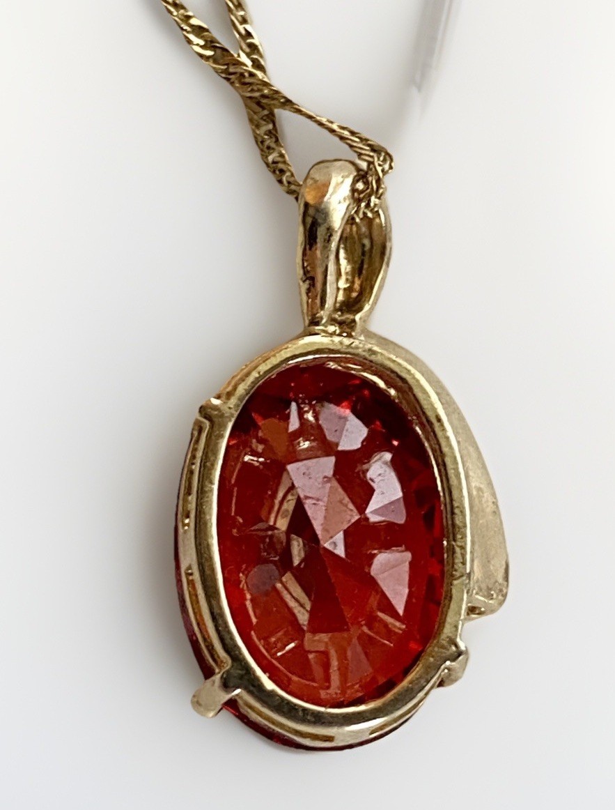 Fine Adj. Gold Plated Necklace with a Large 12 Ct Garnet Pendant 17″ to 18-1/2″L