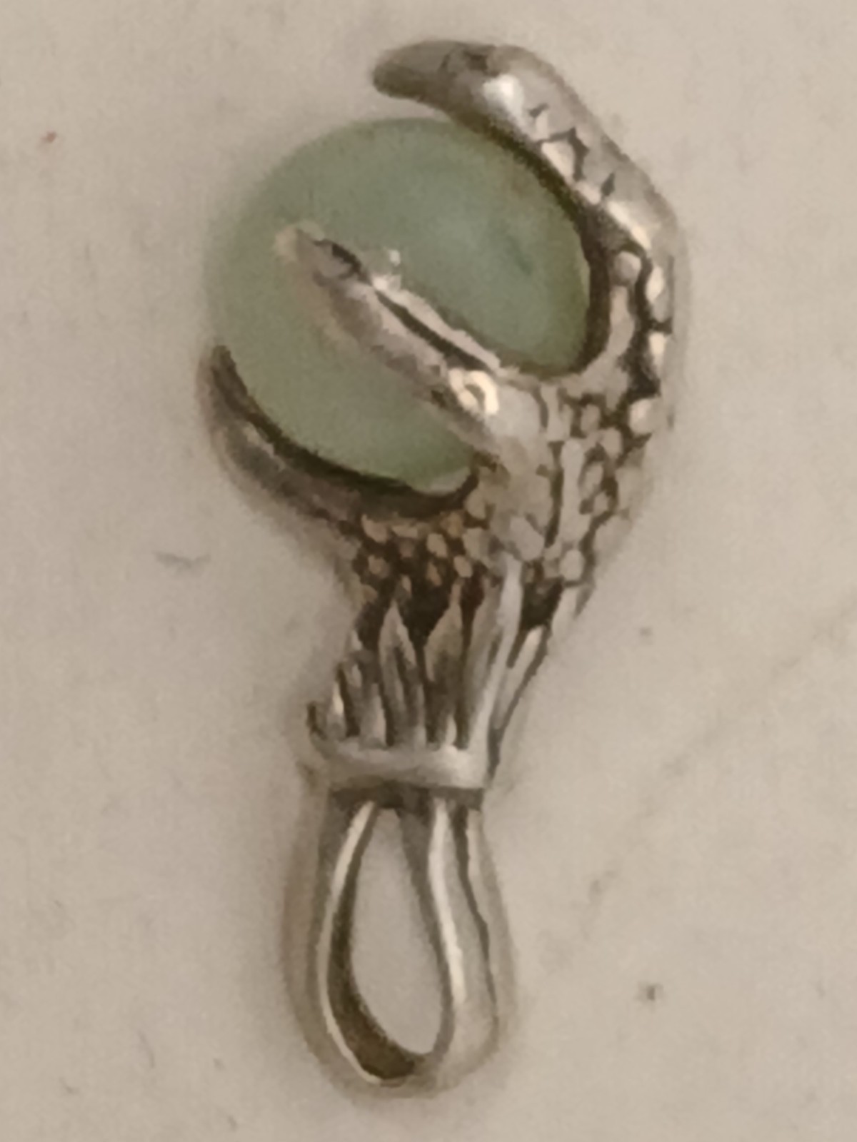 Vintage Silver Tone Claw Pendant Green Stone Metal Detecting Find Sterling?