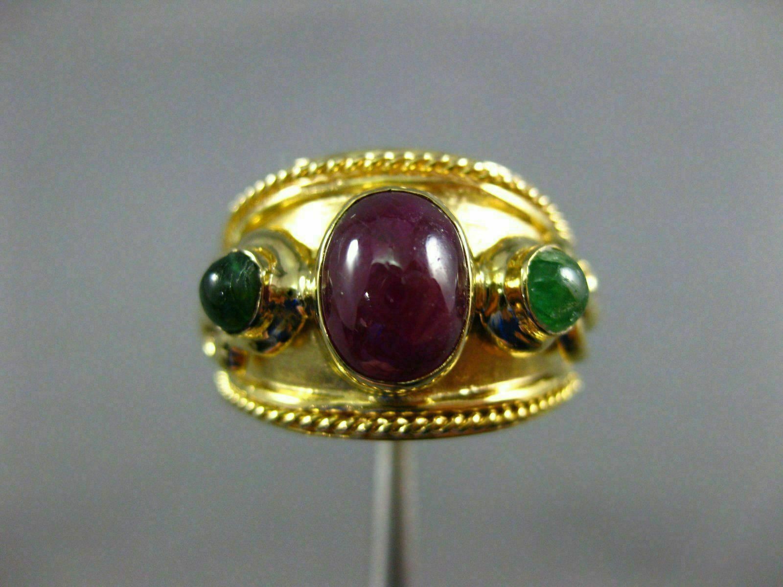 ESTATE WIDE 1.70CT AAA RUBY & EMERALD 14KT YELLOW GOLD 3D FILIGREE RING #25122
