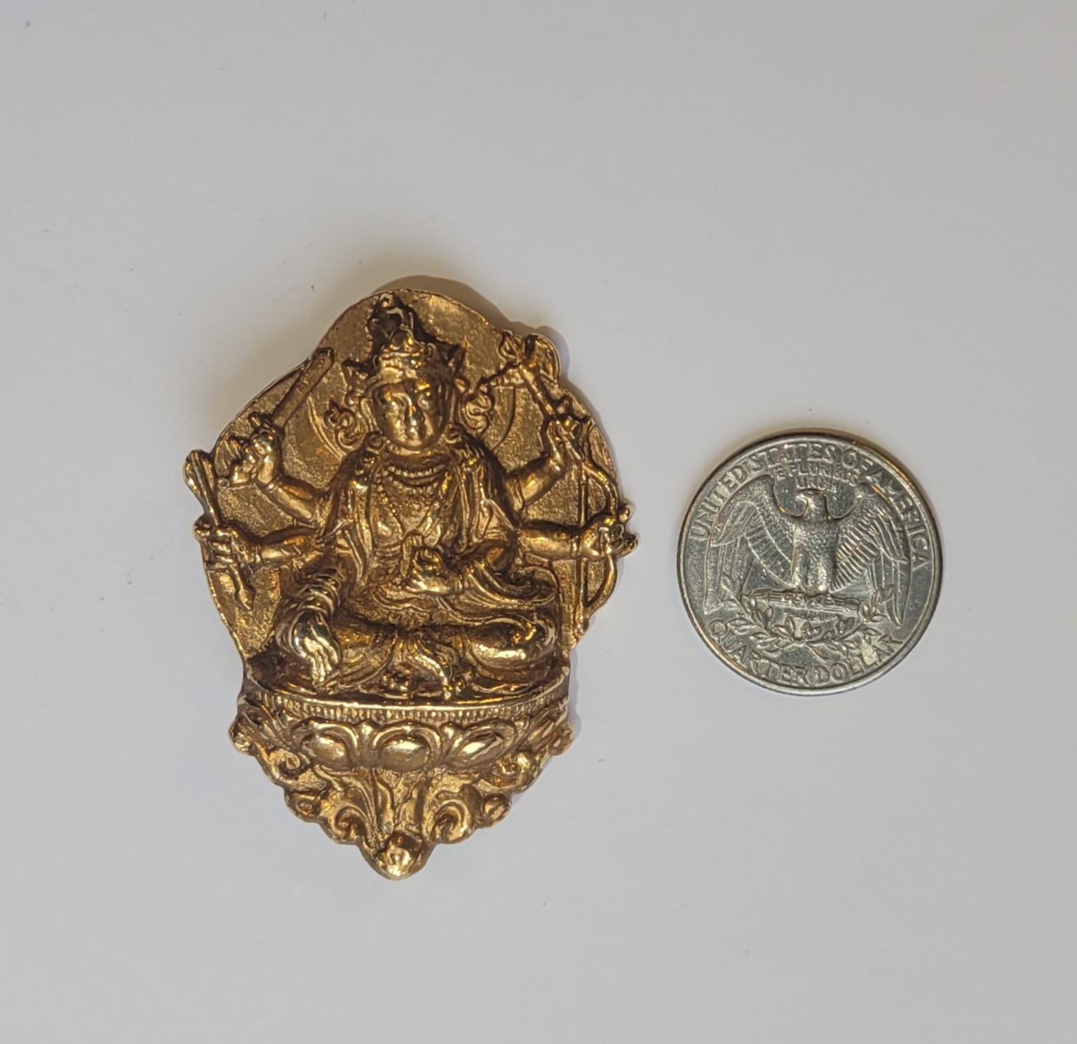 Authentic Alva Studios Tibetan Buddhist Deity Gold Plated Bronze Brooch Vintage