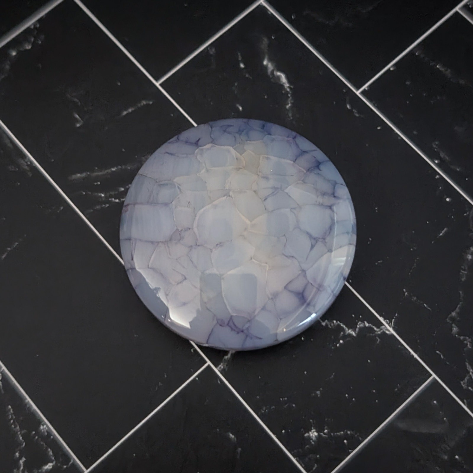 Vintage Pendant/Large Bead Blue Cracked Pattern Circle – No Chain Included