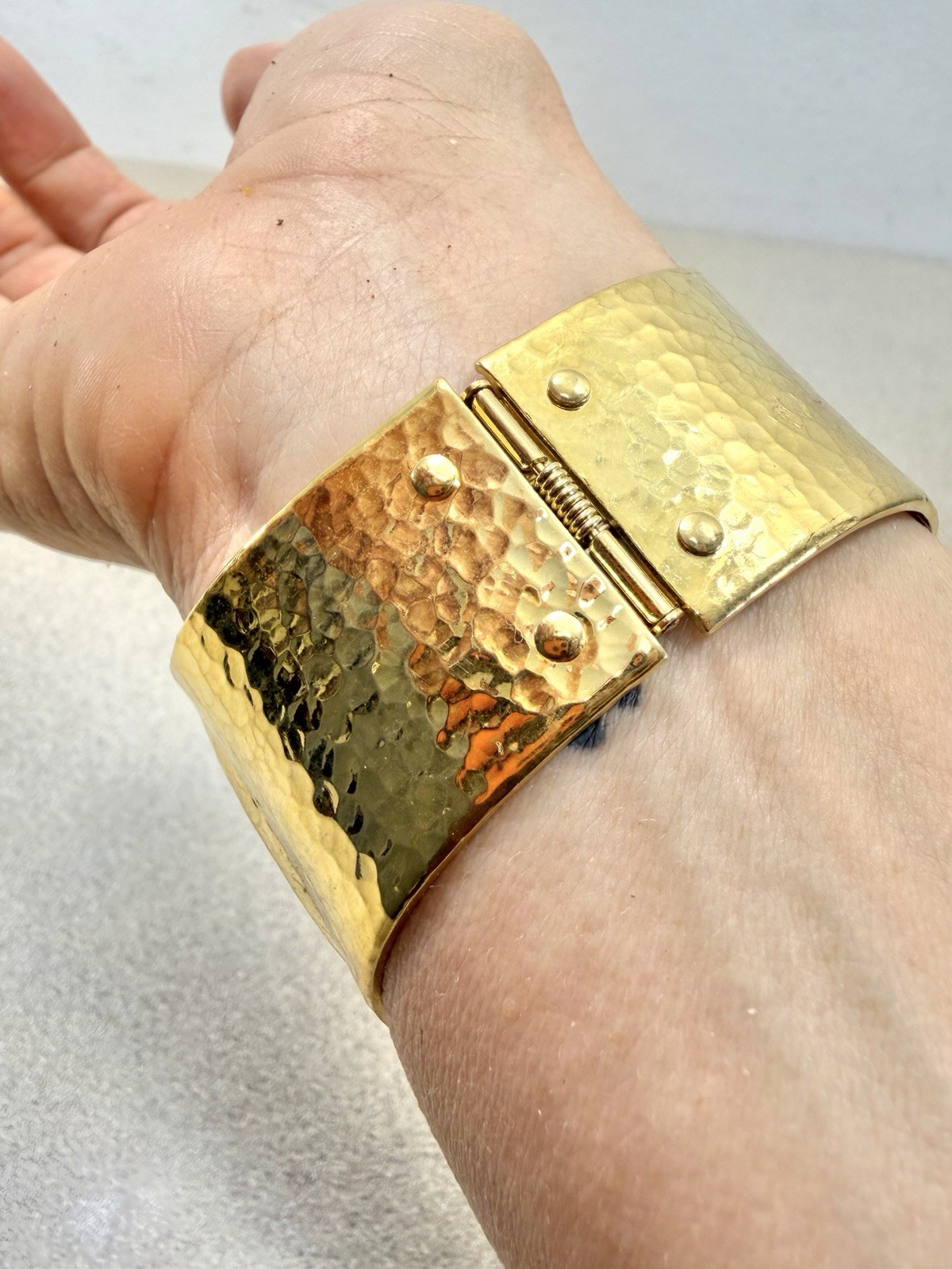 Vintage Jose Maria Barrera for Avon CORINTHIAN Hammered Gold Plate Cuff Bracelet