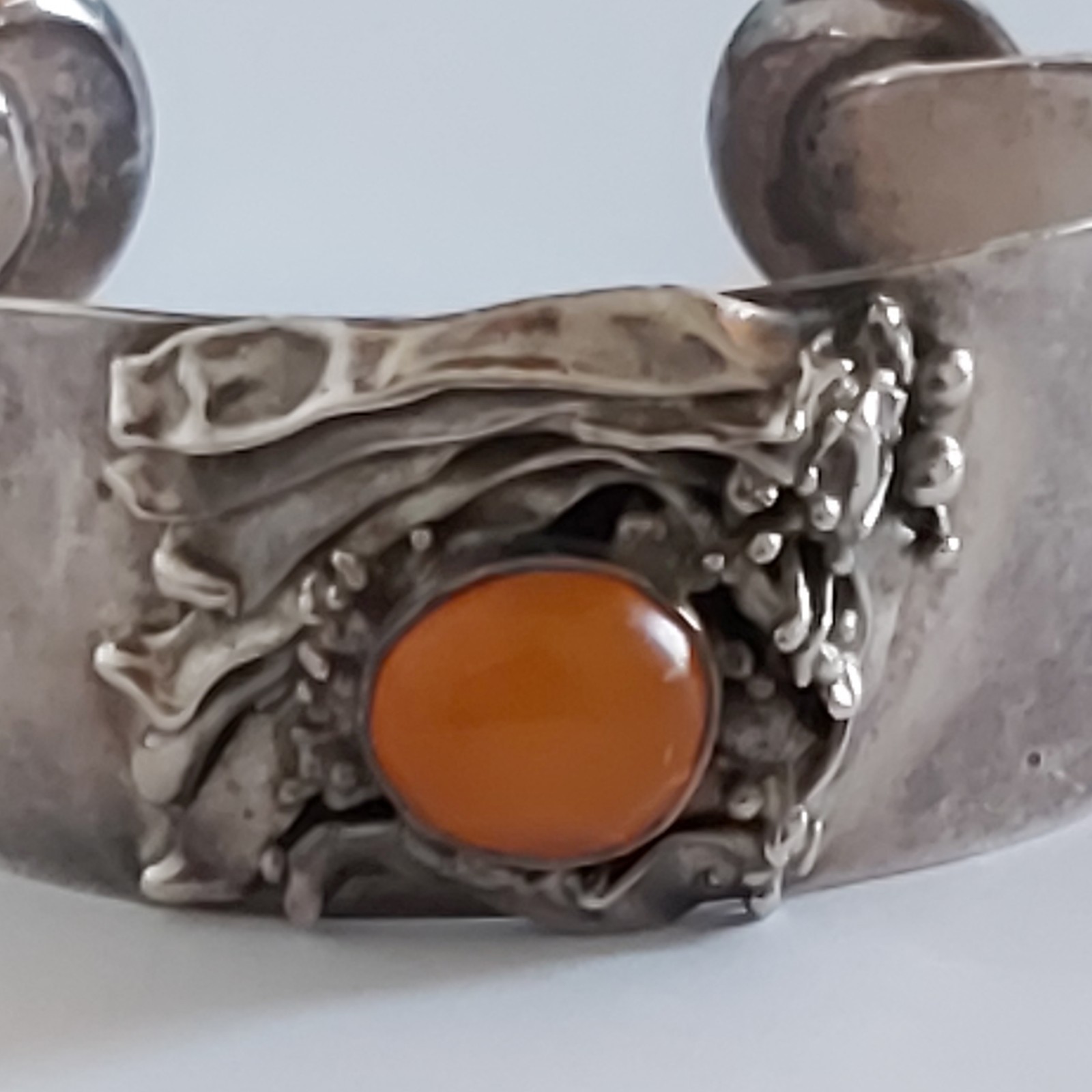 Antique Art Deco Sterling Silver Cuff Bracelet Original Design 3 Amber Inserts