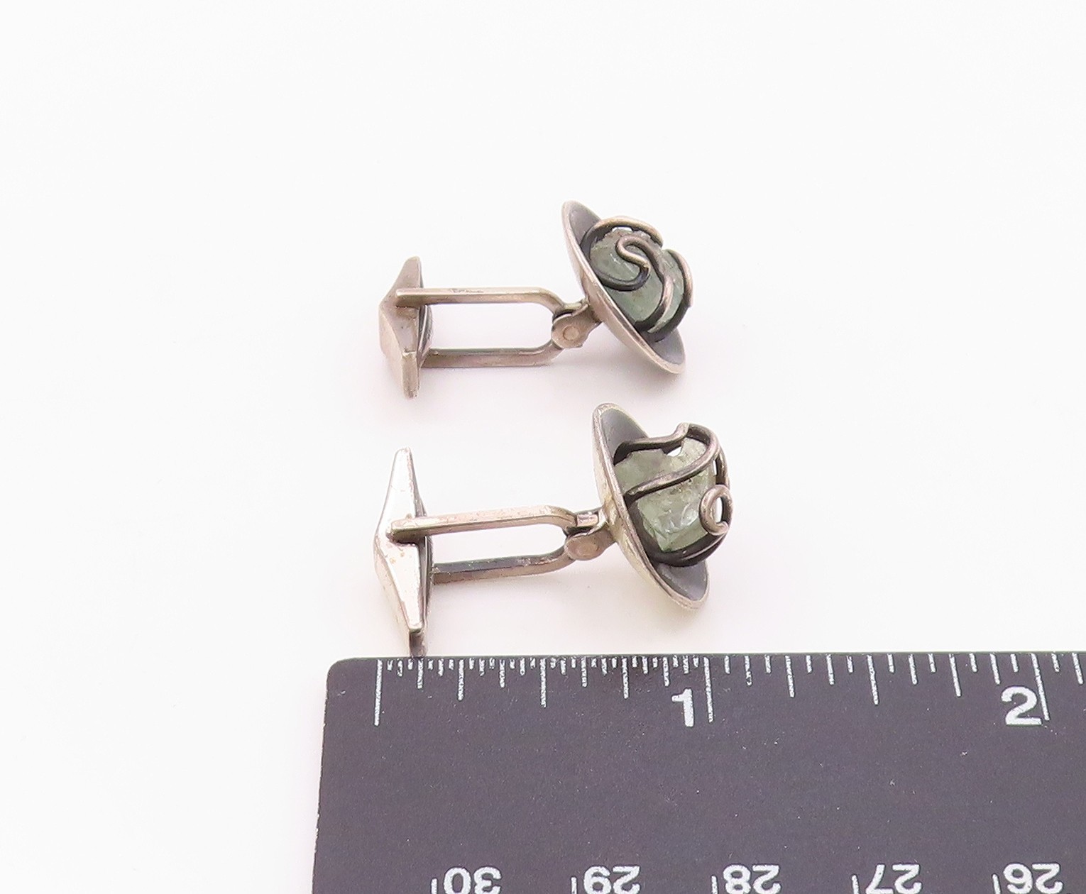 925 Sterling Silver Vintage Wire Wrapped Quartz Round Cuff Links TR1825
