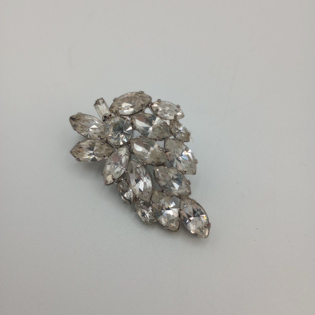 Estate Vintage Prong Set Clear Marquise Cluster Rhinestone Brooch Vintage