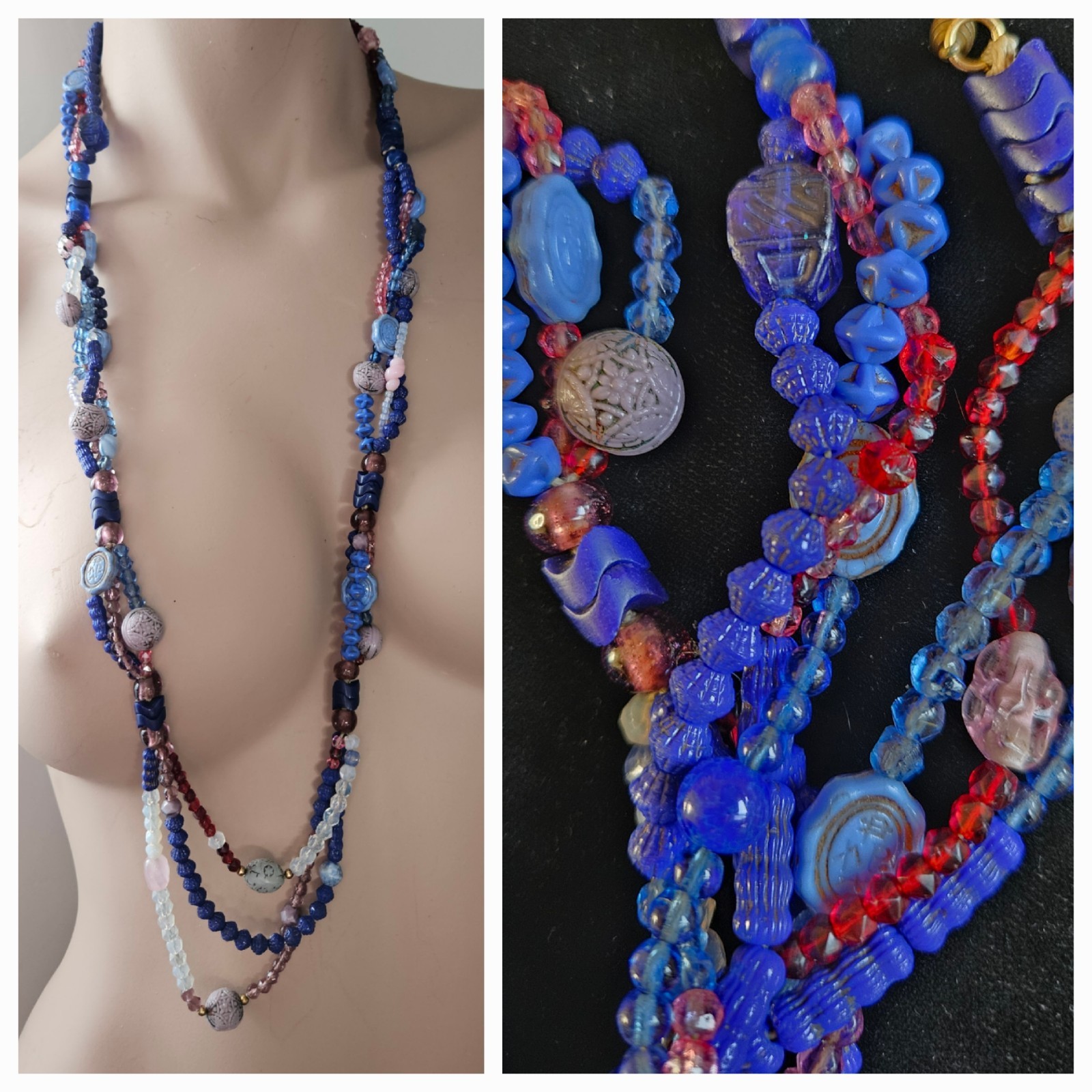 ANTIQUE NEIGER 1920s ART Deco BLUE GLASS BEAD Necklace