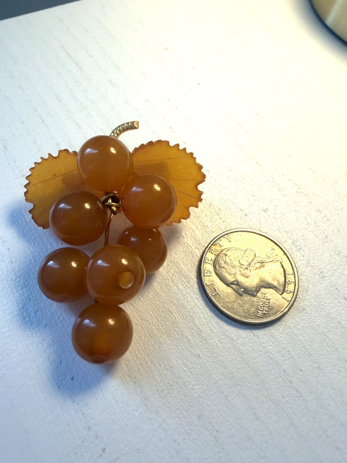 Vintage Soviet 2ЯK Baltic Amber Grape Cluster Brooch Russian Gold Plated Pin