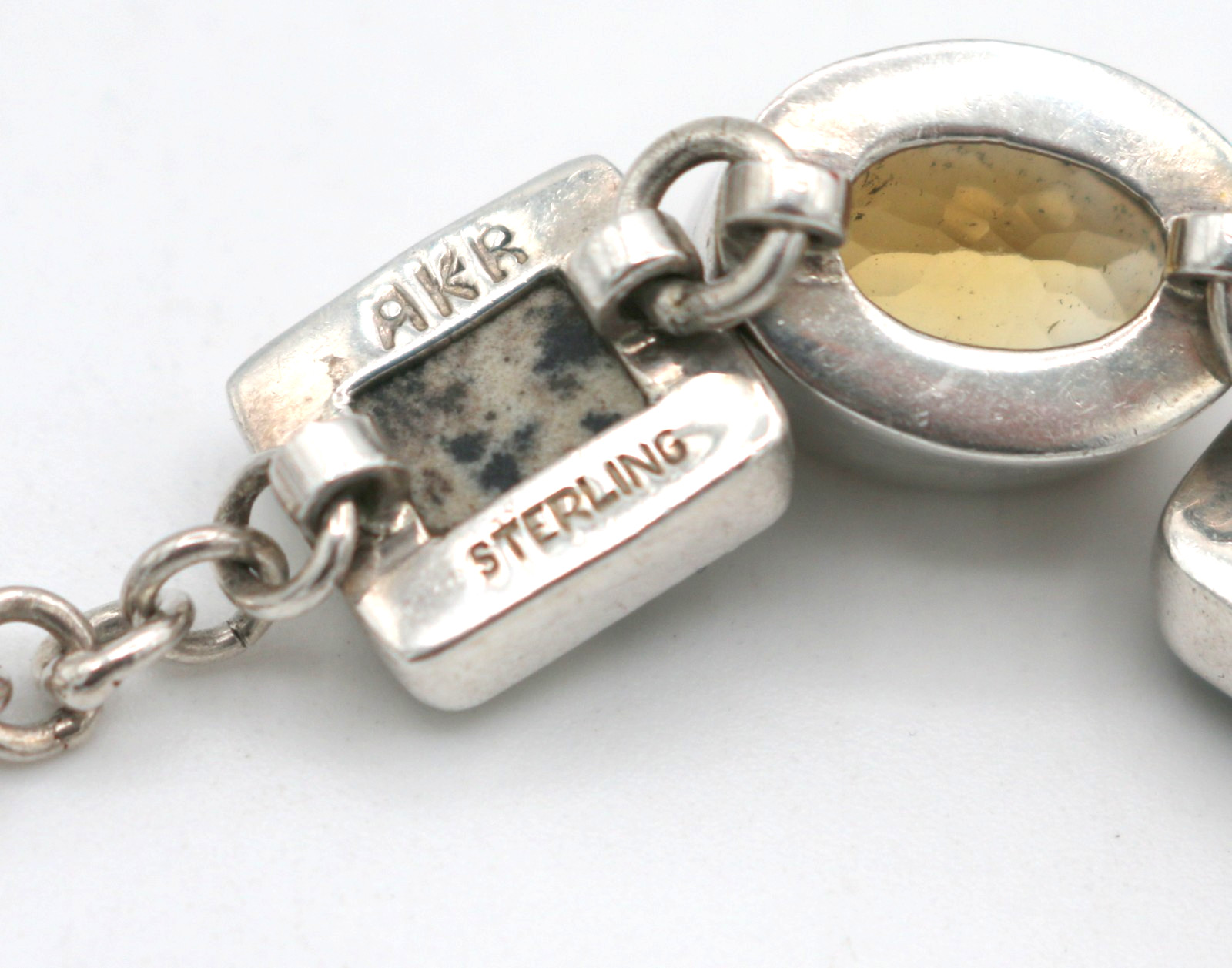 AKR Amy Kahn Russell 925 Sterling Silver Dalmatian Jasper Citrine, Onyx Bracelet