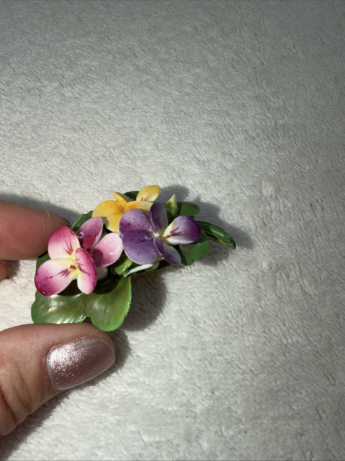 VTG Cara China Violets Porcelain Bouquet Brooch Bow Pin Staffordshire
