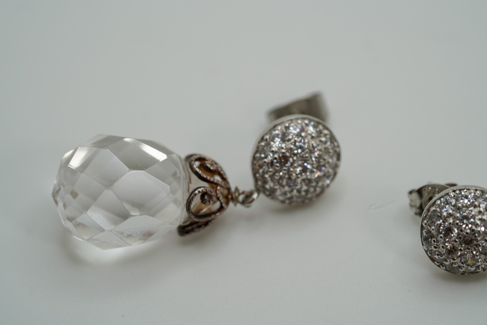 Vintage Sterling Silver Crystal Dangle Earrings 3.4cm JB45