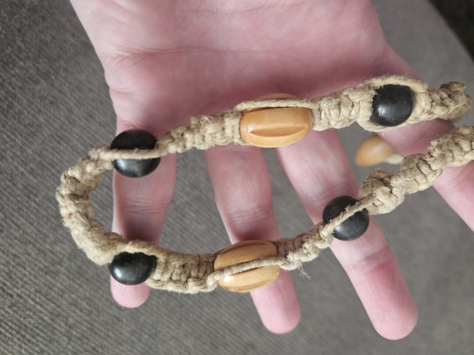 California ’60s’70s Vintage Original Hemp Beaded Necklace Boho Chic Antique Rare