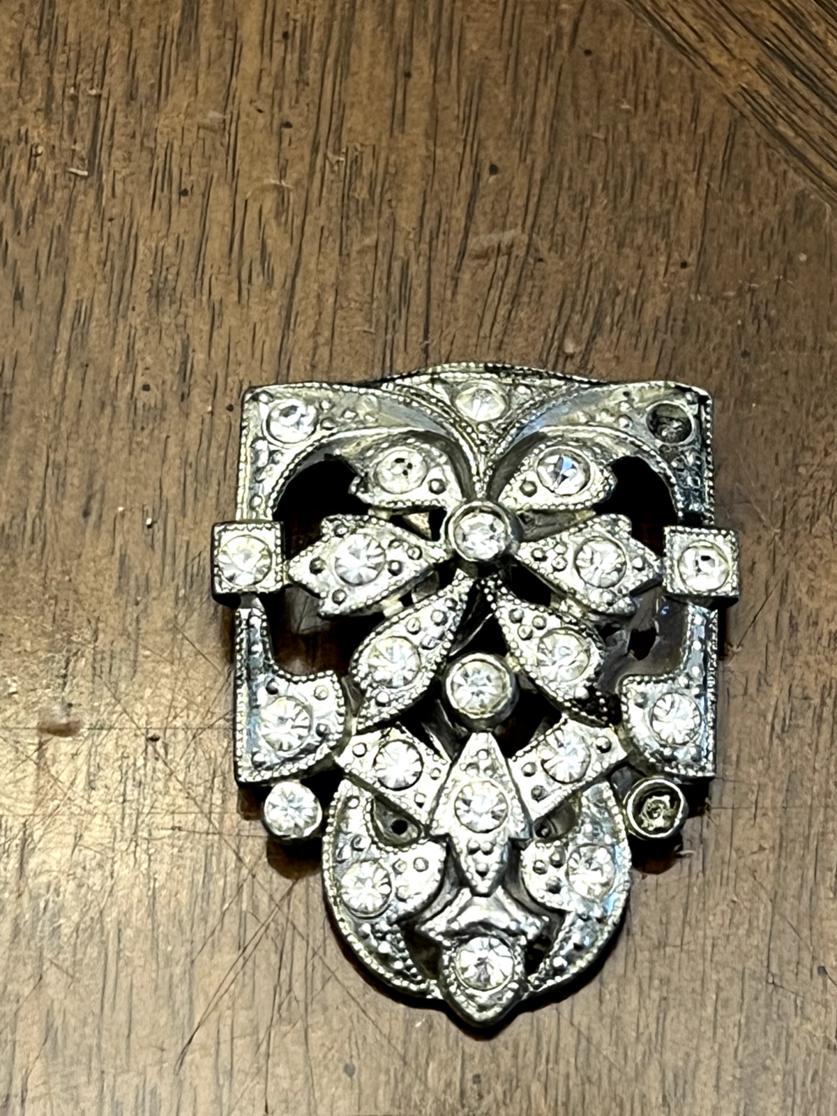 Vintage 1920’s/1930’s Rhinestone Brooch/Dress Clip Art Deco Silver Tone Nice!