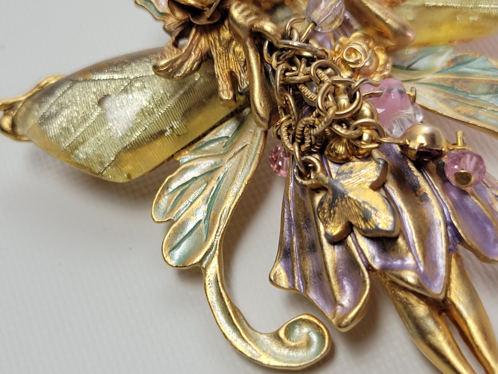 Vtg Kirk’s Folly Enamel Primrose Flower Magic Garden Fairy Brooch Pin Pendant