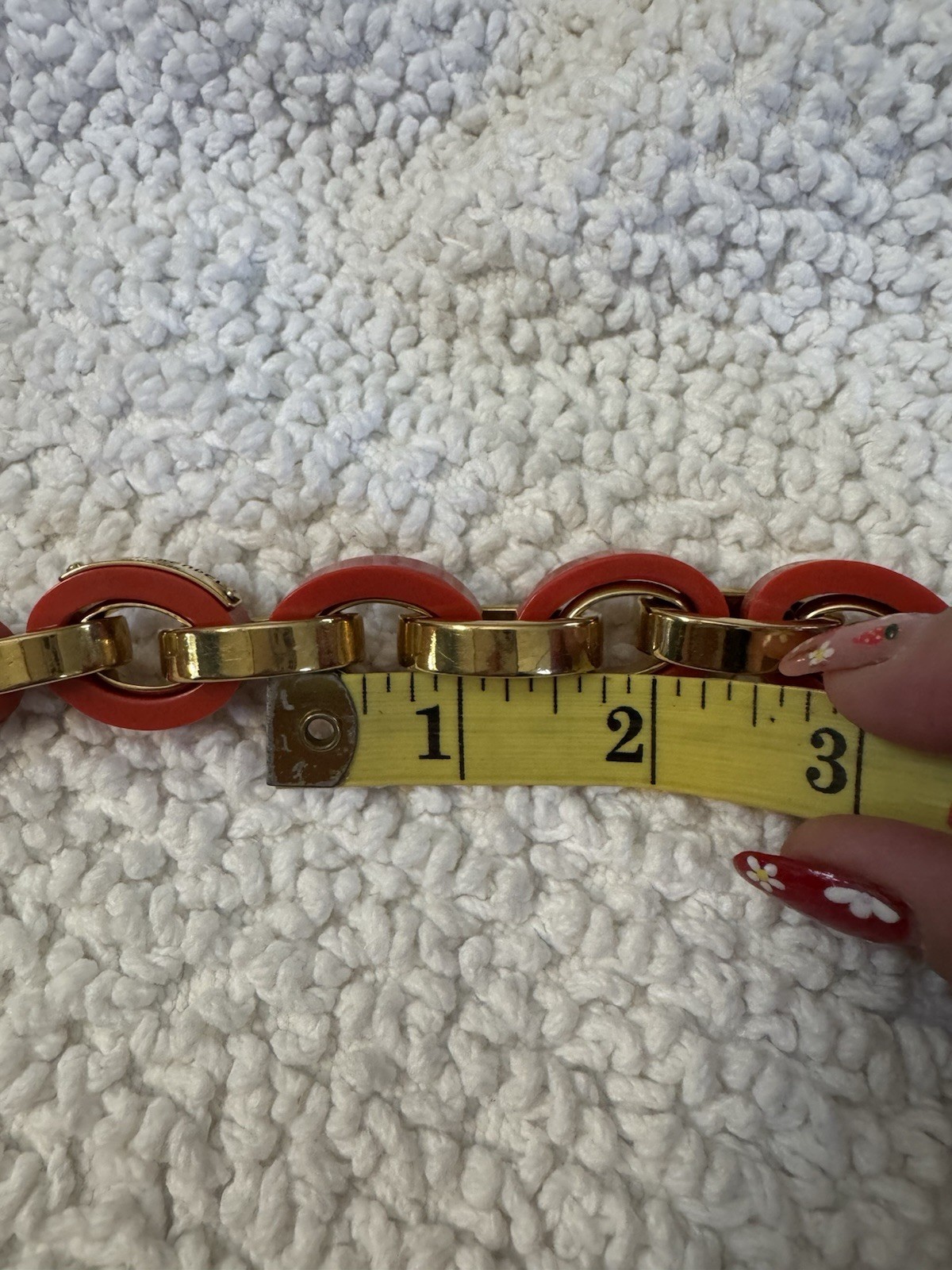 Vintage 1980″s Henri Bendel Chain Link Choker Necklace red lucite and gold plate