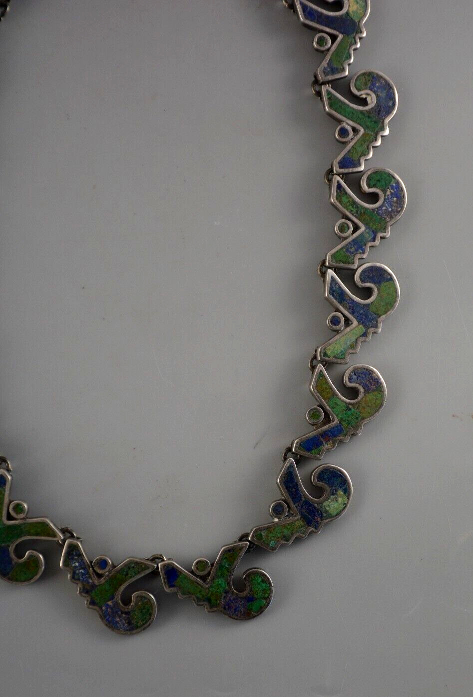 Los Castillo Mosaico Azteca 161 – Taxco Silver Mosaic Inlay Necklace – 16″