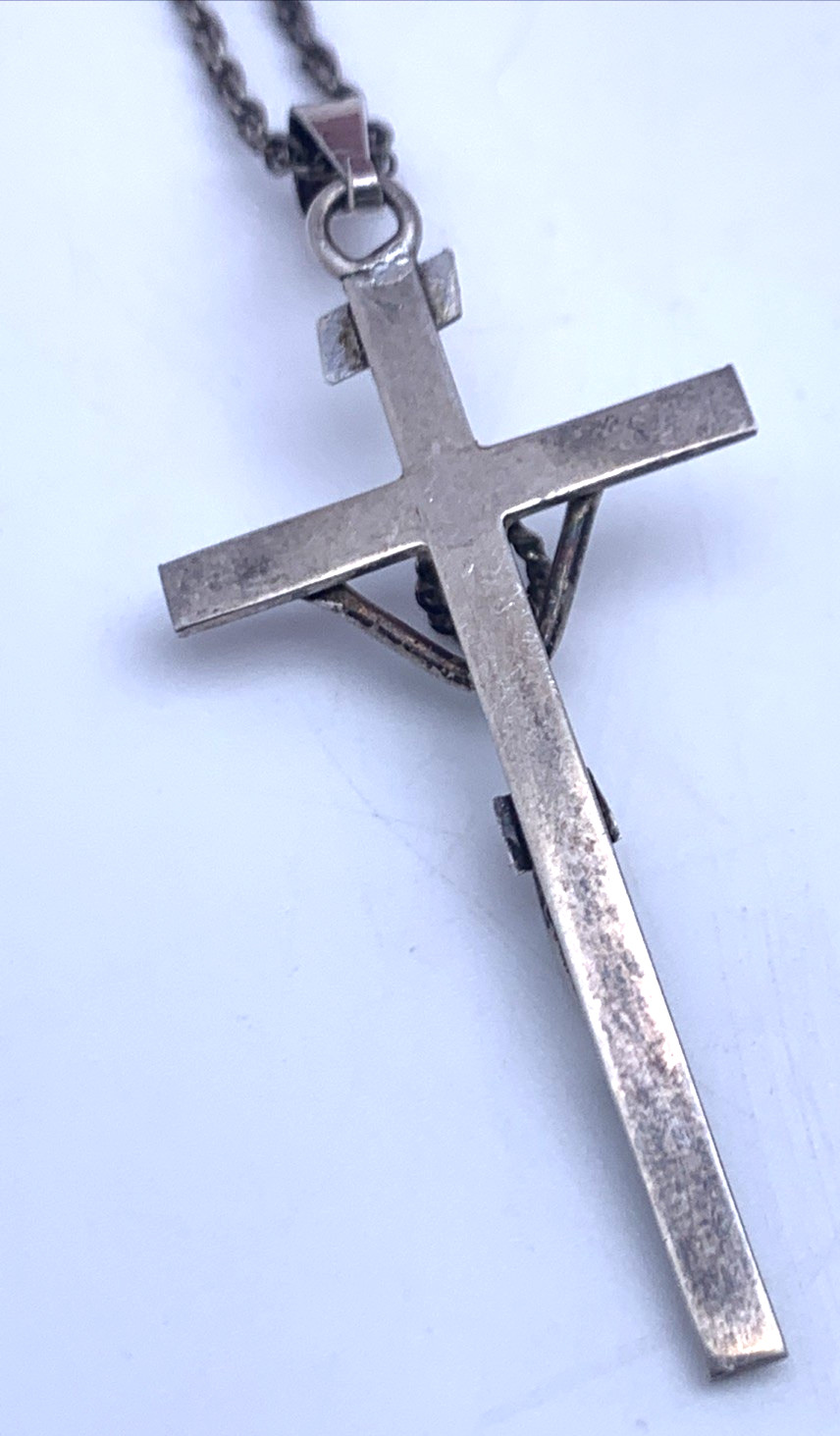 VTG 925 Sterling Silver Crucifix Necklace Italy Jesus Cross Pendant 6.7g