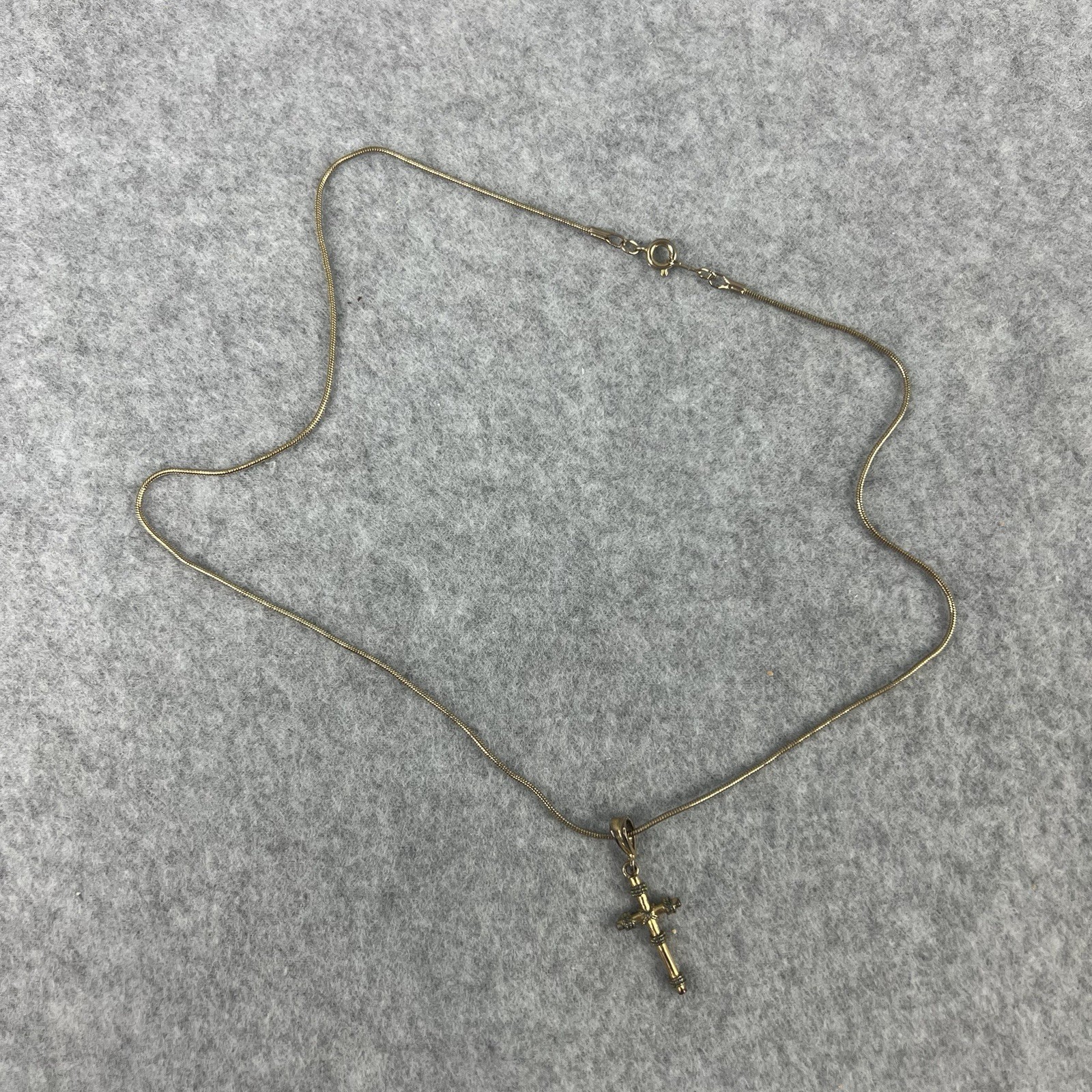 Vtg Costume Jewelry Cross Necklace Gold Tone Green Reversible Double Sided 18in