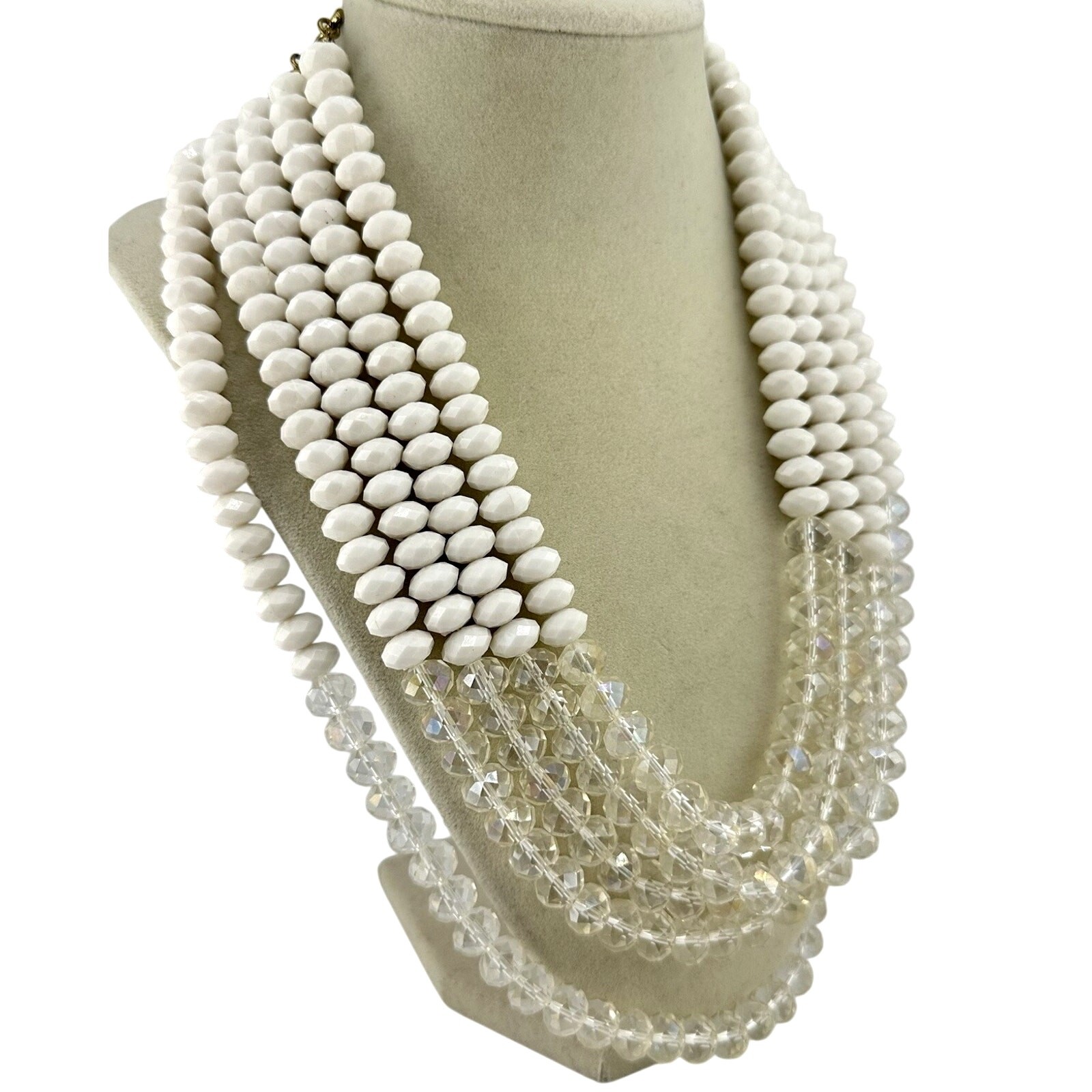 Vintage Style Crystal Faceted Acrylic Beads Layered Multistrand 20” Necklace