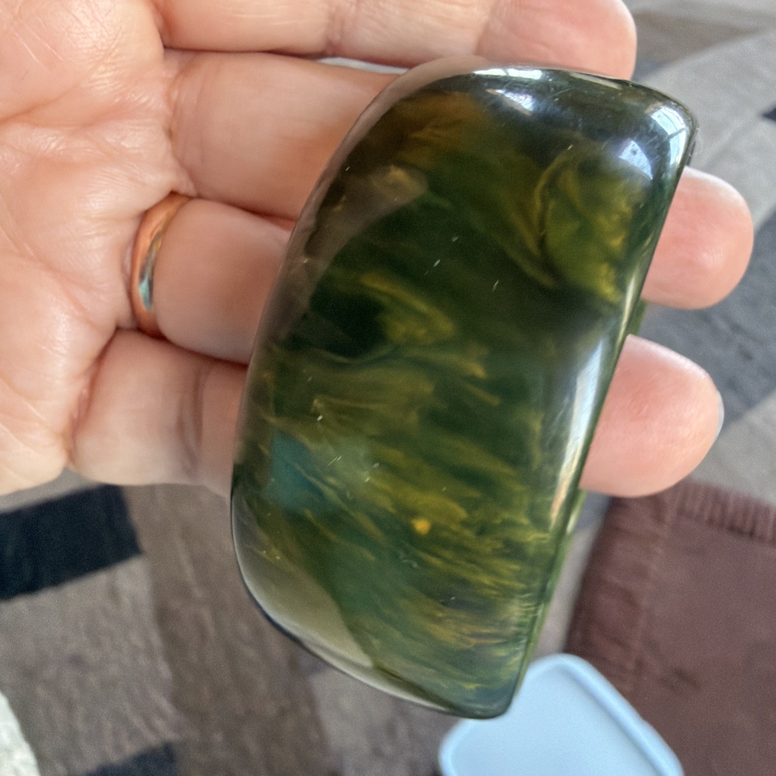 Vintage Blue Moon Wide 44g Bakelite Bangle Blue Green Marbled Bracelet Tested
