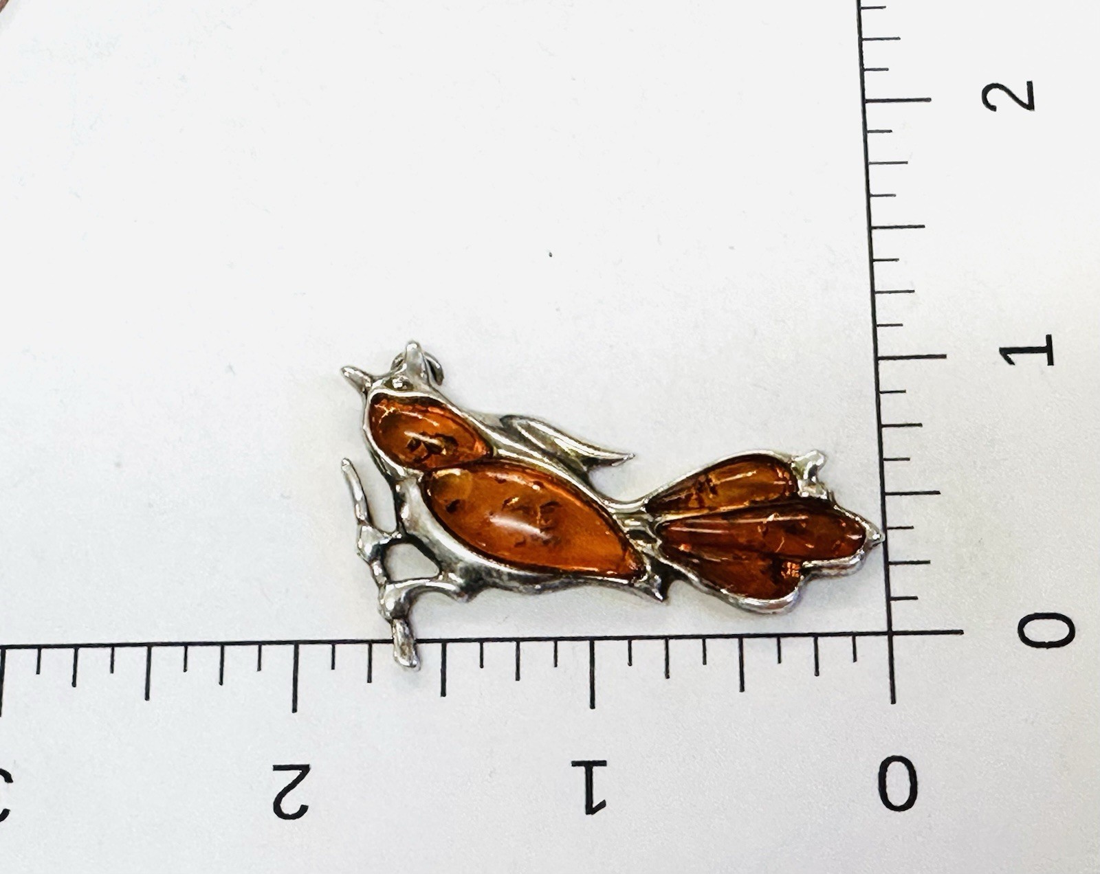 Vintage Baltic Amber Sterling Silver 925 Pendant Bird Gemstone