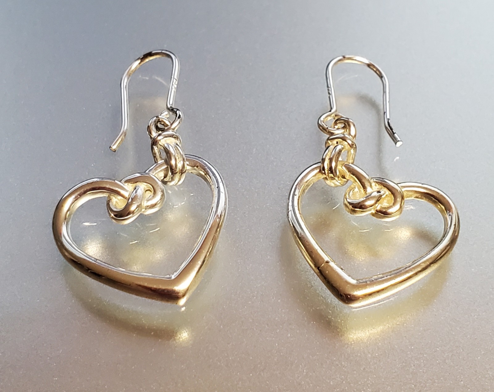 VTG 925 Heart Knot Earrings 1.5in Drop Sterling Silver 2g Lightweight Openwork