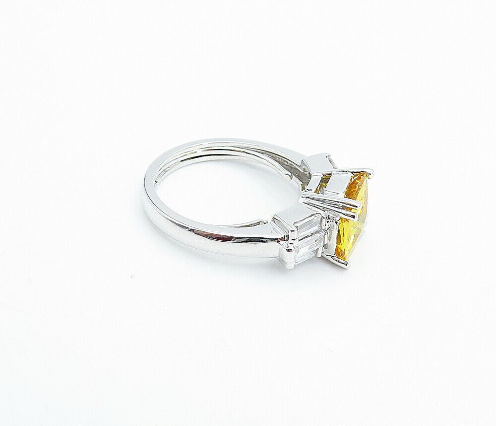 925 Silver Citrine & Cubic Zirconia Shiny Solitaire Accent Ring Sz 7 RG3588