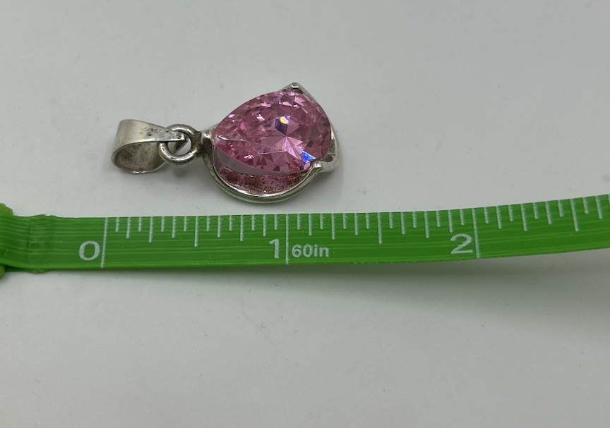 Vintage Faux Pink Gem Silver 925 Mexico Pendant Jewelry