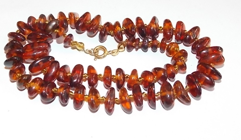 Graduated Golden Amber Nugget Knotted Bead Gold tone Strand Necklace 11a 53