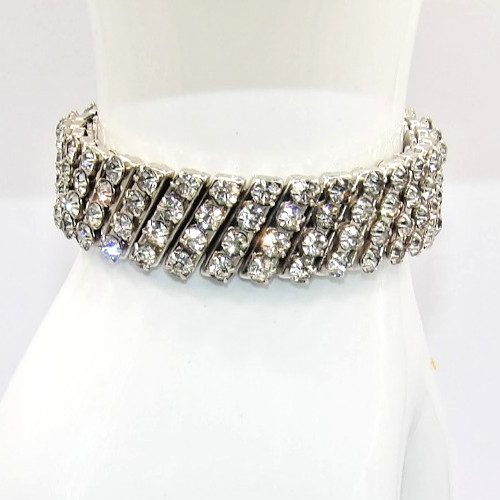 Vintage Mechanical Expanding Rhinestone Sweetheart Bracelet USA Fits 5″ to 6.75″
