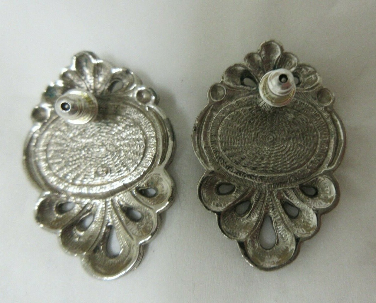 Vintage Silver Tone Faceted Blue with White Dots Faux Marcasite Pierced Earrings