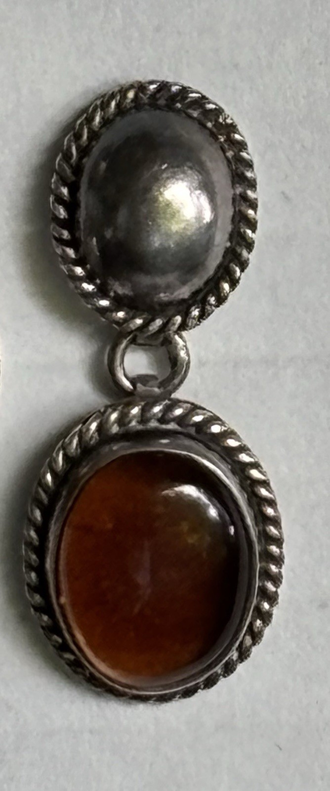 Vtg 925 Sterling Amber Cabochon 1-1/4” Dangle Drop Post Earrings Mexico 8g